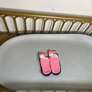 Cute baby girl Pink Striped grippy Sock slippers dinosaur fairy design. No flaws